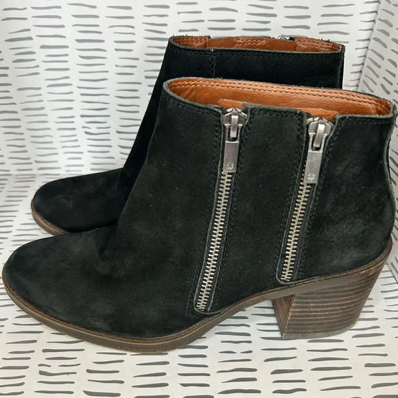 Lucky Brand LK-Roquee Nubuck Leather Double Zipper Black Ankle‎ Boots size 9 - Picture 2 of 9